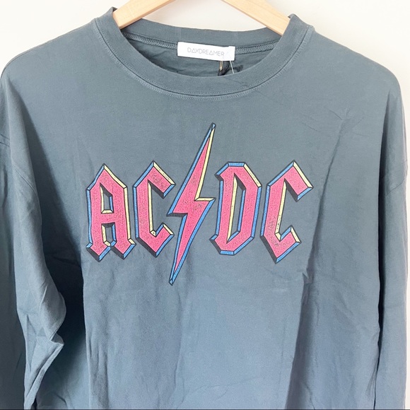 Daydreamer AC/DC Crop Graphic Band Tee Sweatshirt S Vintage Black NWT - Picture 6 of 11